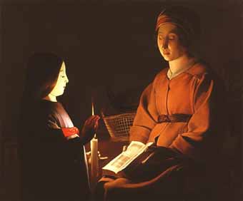 Painting Code#1357-Etienne de La Tour: The Education of the Virgin