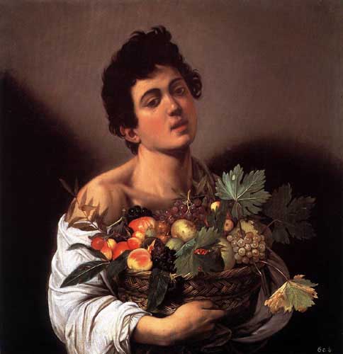 Painting Code#1398-Caravaggio, Michelangelo Merisi da: Boy with a Basket of Fruit
