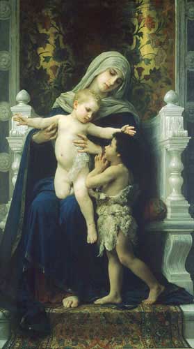 Painting Code#1447-Bouguereau, William(France): The Virgin, Baby Jesus and Saint John the Baptist