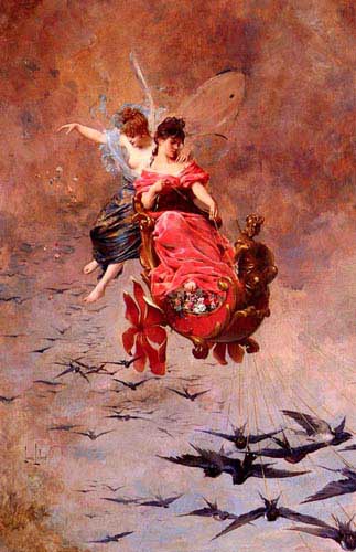 Painting Code#1468-Leloir, Alexandre Louis(USA): A Chariot Of Swallows