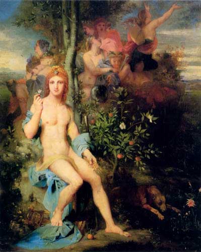 Painting Code#1481-Moreau, Gustave(France): Apollo and the Nine Muses