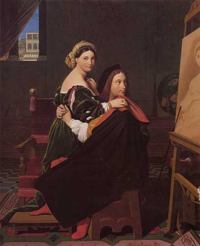 Painting Code#15047-Ingres: Raphael and the Fornarina