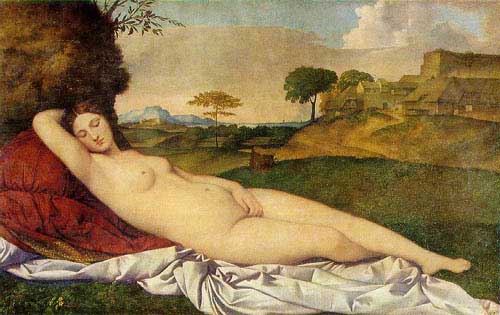 Painting Code#15082-Giorgione, Giorgio da Castelfranco (1478-1510, Italian): Venus Asleep
