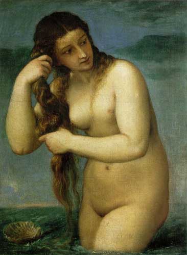 Painting Code#15090-Titian (Italian, 1485-1576): Venus Emerging from the Sea