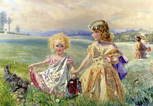 Painting Code#1514-Simmons, J. Deane: Children Garlanded With Flowers In A Meadow