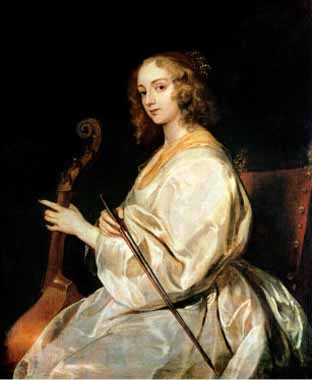 Painting Code#15285-Sir Anthony van Dyck - Young Woman Playing a Viola Da Gamba