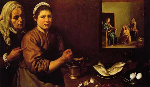 Painting Code#15351-Velazquez, Diego - Christ in the House of Martha and Mary