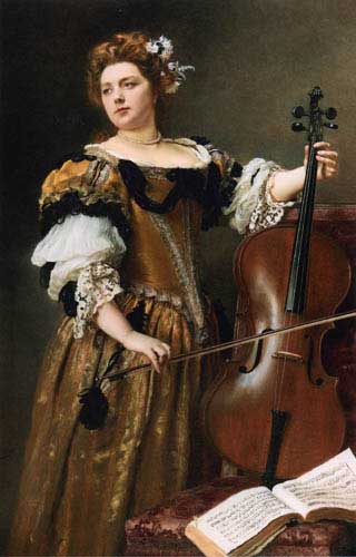 Painting Code#1536-Gustave Jean Jacquet - The Cello Player