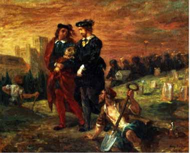 Painting Code#15396-Delacroix, Eugene - Hamlet and Horatio in the Cemetery
