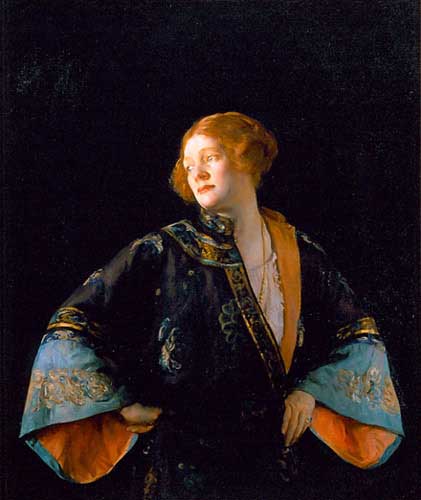 Painting Code#1541-Camp, Joseph Rodefer de(USA): The Blue Mandarin Coat (The Blue Kimono)