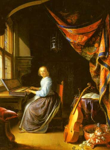 Painting Code#1544-Dou, Gerrit: A Woman Playing A Clavichord 