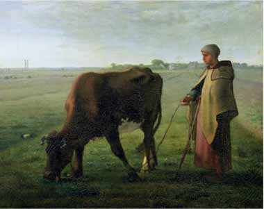 Painting Code#15498-Millet, Jean-Francois - Woman Grazing Her Cow