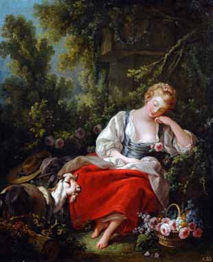 Painting Code#15516-Boucher, Francois - The Dreaming Shepherdess