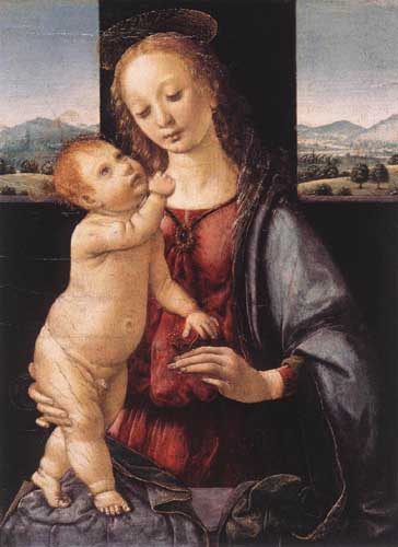 Painting Code#15533-Leonardo da Vinci - Madonna and Child with a Pomegranate