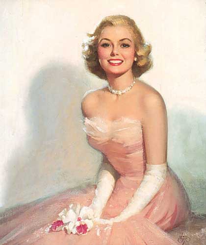 Painting Code#1557-Walt Otto: Seated Blonde in Pink Formal 