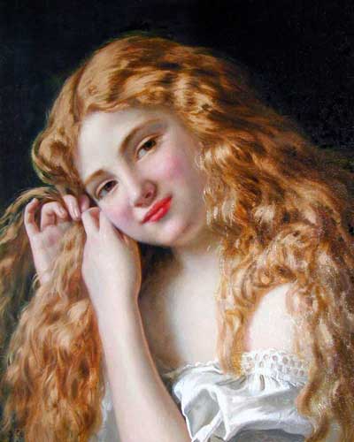 Painting Code#1573-Anderson, Sophie Gengembre: Young Girl Fixing Her Hair 