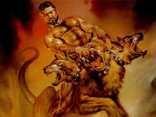 Painting Code#1582-Boris Vallejo: Hercules and Cerberus