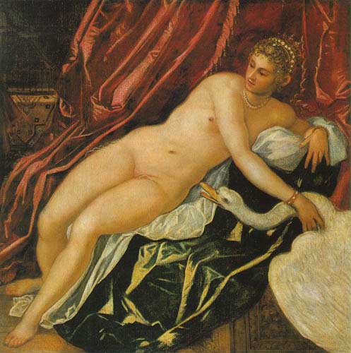 Painting Code#1609-Tintoretto, Jacopo Robusti(Italy): Leda and the Swan
