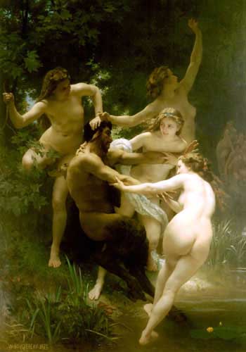 Painting Code#1623-Bouguereau, William(France): Nymphs and Satyr