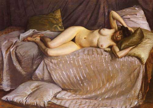 Painting Code#1689-Gustave Caillebotte: Naked Woman Lying on a Couch