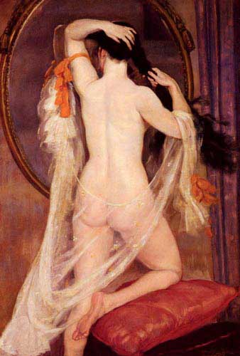 Painting Code#1691-Caro-Delvaille, Henry(France): Nude before a Mirror