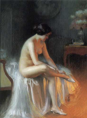 Painting Code#1697-Enjolras, Delphin(France): Nude by Firelight