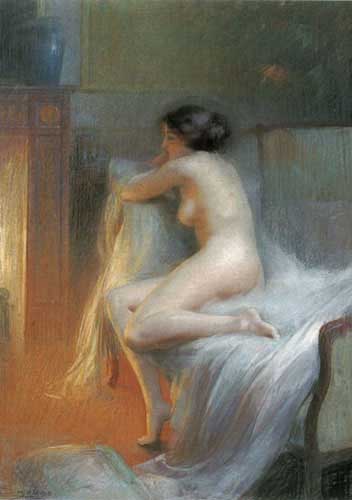 Painting Code#1698-Enjolras, Delphin(France): A Nude Reclining by the Fire