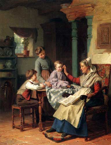 Painting Code#1713-Gerard, Theodore(Belgium): Trying On Grandmother&#039;s Spectacles