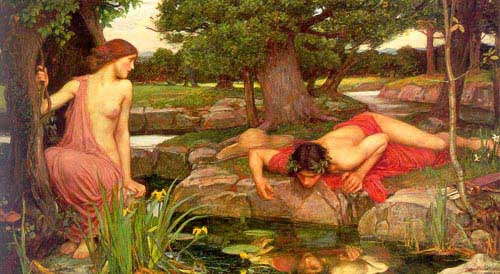 Painting Code#1718-Waterhouse, John William: Echo and Narcissus
