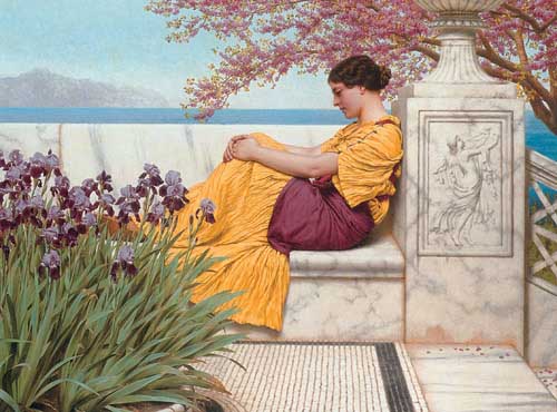 Painting Code#1758-Godward, John William(England): &#039;Under the Blossom that Hangs on the Bough&#039;