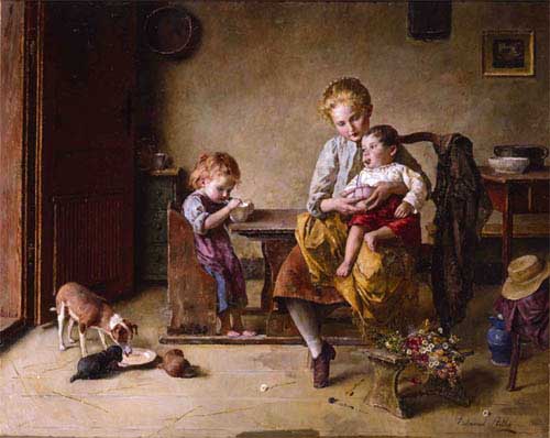 Painting Code#1805-Adler, Edmund (German): Feeding the Young
