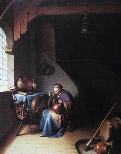 Painting Code#1823-Gerard Dou(Holland): Woman Eating Porridge