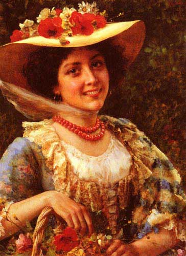 Painting Code#1860-Andreotti, Federico: Straw Hat with Poppies
