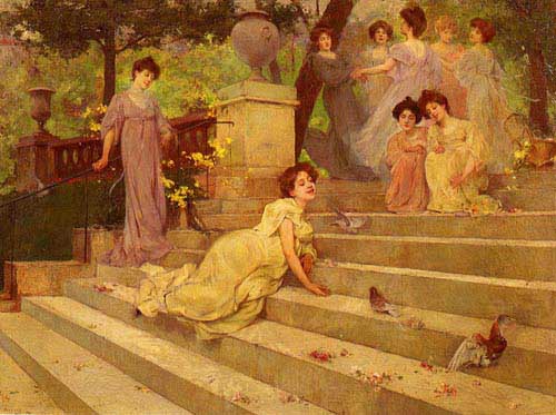 Painting Code#1875-Artigue, Albert Emile: Girls on a Terrace