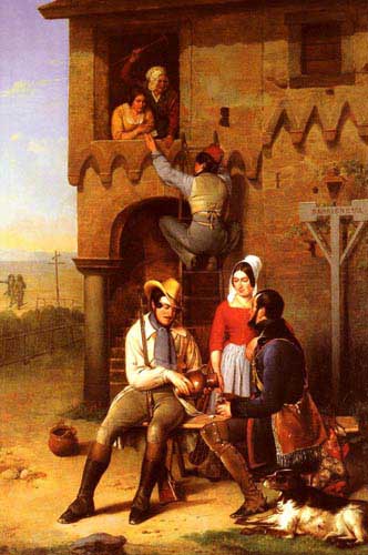 Painting Code#1923-Bernard, Adolphe(Belgium): Flirtation at the Town Gate