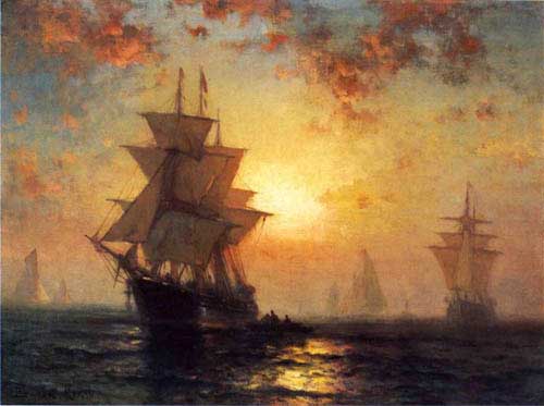 Painting Code#20000-Edward Moran - Ships at Night