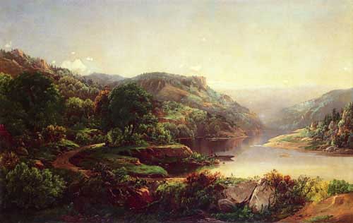Painting Code#20119-William Louis Sonntag - Boating on a Mountain River