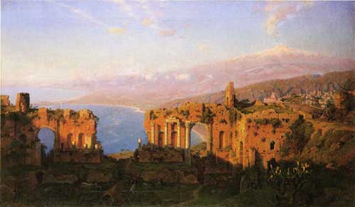 Painting Code#20125-William Stanley Haseltine - Ruins of the Roman Theatre at Taormina, Sicily