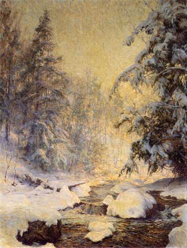 Painting Code#20134-Walter Launt Palmer - A Brook in Winter