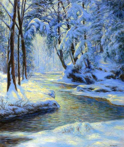 Painting Code#20136-Walter Launt Palmer - Snowy Landscape with Brook