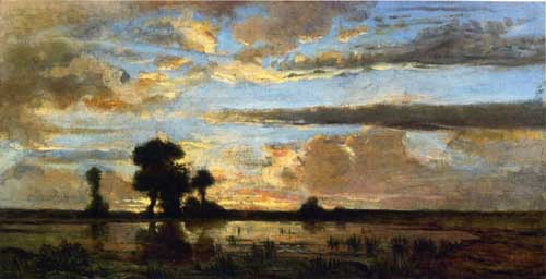 Painting Code#20154-Pierre Etienne Theodore Rousseau - Sunset