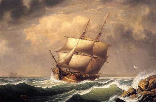 Painting Code#20182-Fitz Hugh Lane - Merchant Brig under Reefed Topsails
