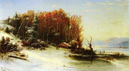 Painting Code#20187-Marie-Francois-Regis Gignoux - First Snow Along the Hudsone