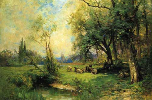 Painting Code#20193-George Henry Smillie - Green Pastures and Still Waters