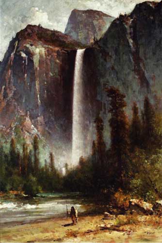 Painting Code#20206-Hill, Thomas - Ahwahneechee - Piute Indian at Bridal Veil Falls, Yosemite