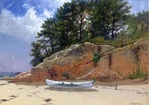 Painting Code#20222-Bricher, Alfred Thompson - Dory on Dana&#039;s Beach, Manchester-by-the-Sea, Massachusetts