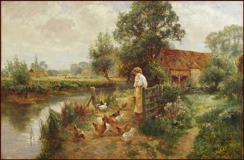 Painting Code#2023-Ernest Walbourn: Feeding the Chickens
