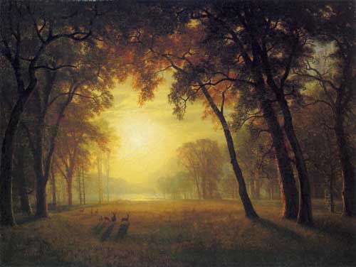 Painting Code#20255-Bierstadt, Albert - Deer in a Clearing

