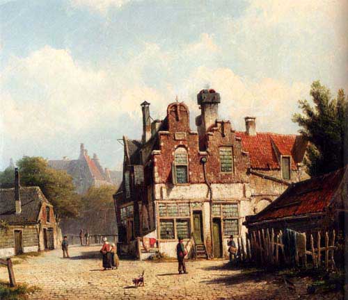 Painting Code#2028-Koekkoek, Willem(Holland): Houses Along A Village Street In Summer