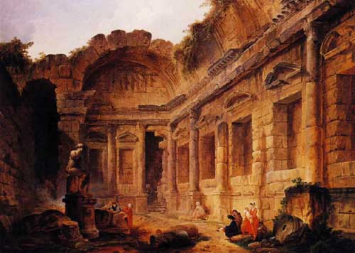 Painting Code#20318-Hubert Robert - Interior of the Temple of Diana at Nimes